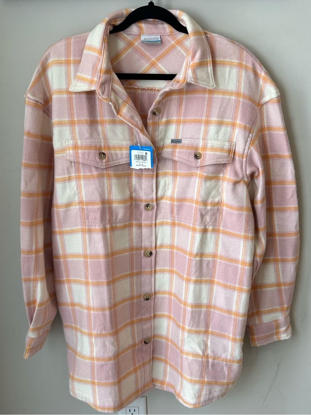 BNWT Columbia Pink & Cream Plaid Button-Up Pastel Cabincore Gorpcore Flannel
